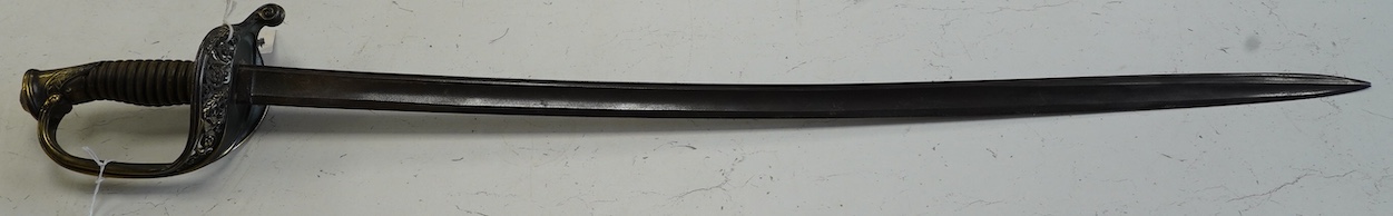 A mid 19th century French infantry officer’s sword with horn grip, blade 76cm. Condition - good, some age wear